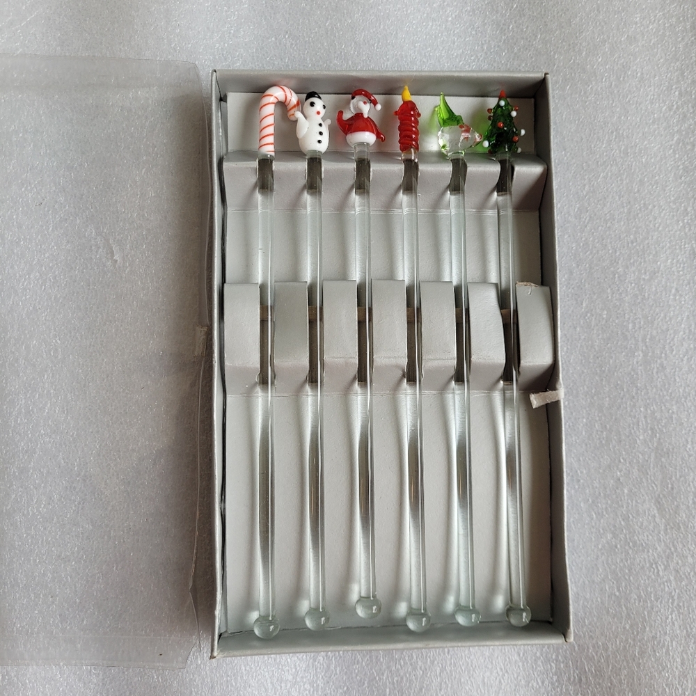 Vintage Glass Art Stir Sticks Pack Christmas